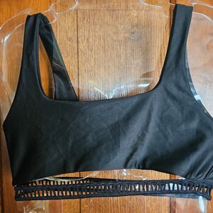 Black Cutout Bikini Top Womens Small Padded Strappy Sporty Swimwear